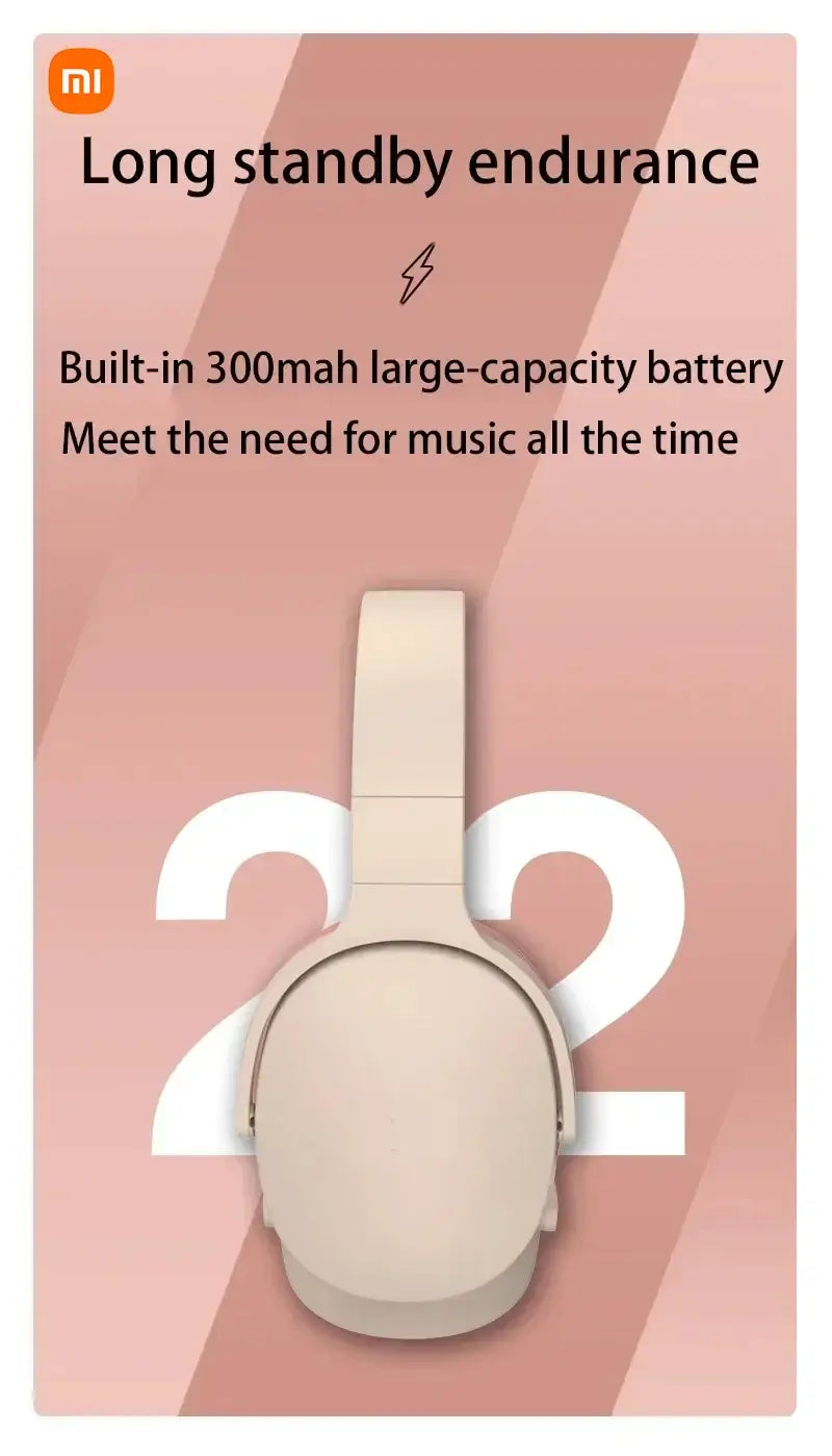 Xiaomi headphones showcasing long battery life with a built-in 300mAh battery for continuous music enjoyment.