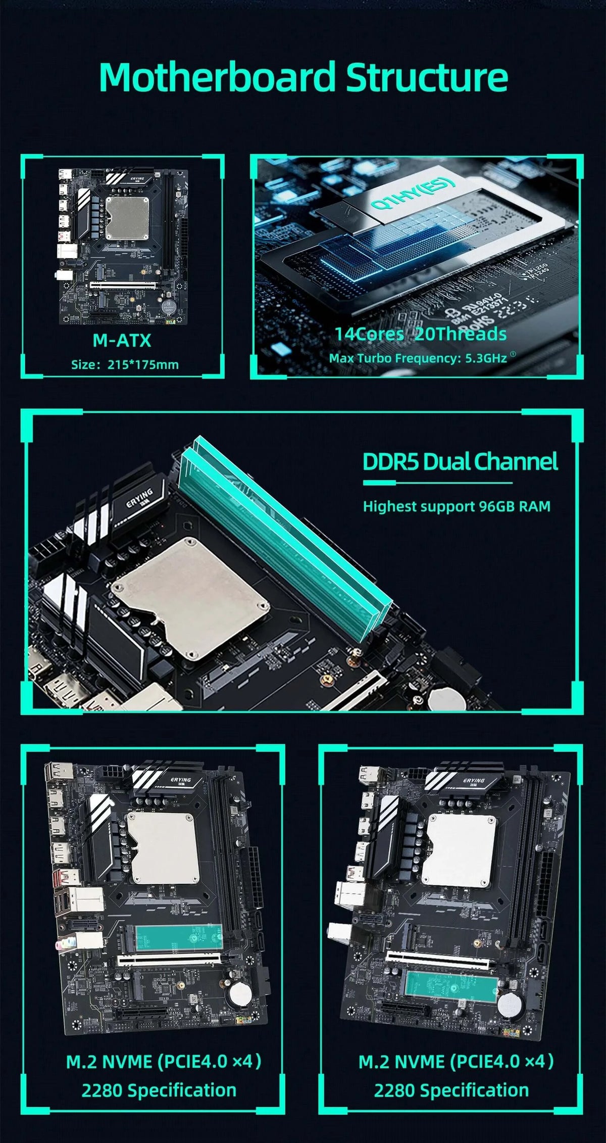 DIY Gaming Computer Motherboard with Onboard 13th Kit Interposer Core CPU Q1HY ES 0000(Refer to i9 13900HK)14C20T DDR5 Desktops