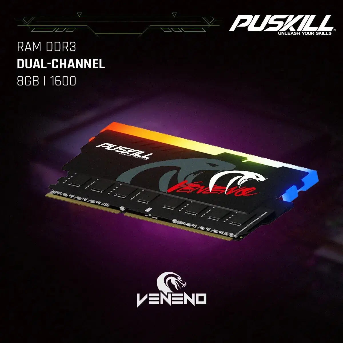 Memoria RAM PUSKILL RGB DDR3 8GBx2 1600MHz 12800S Udimm Dual Channel DIMM Memorias RAM para escritorio