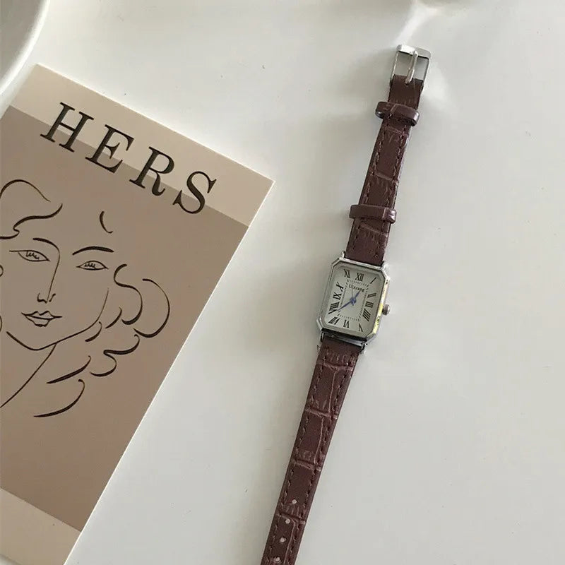 Retro-Uhren, klassisch, lässig, Quarz-Zifferblatt, Lederarmband, rechteckige Uhr, modische Armbanduhren für Frauen