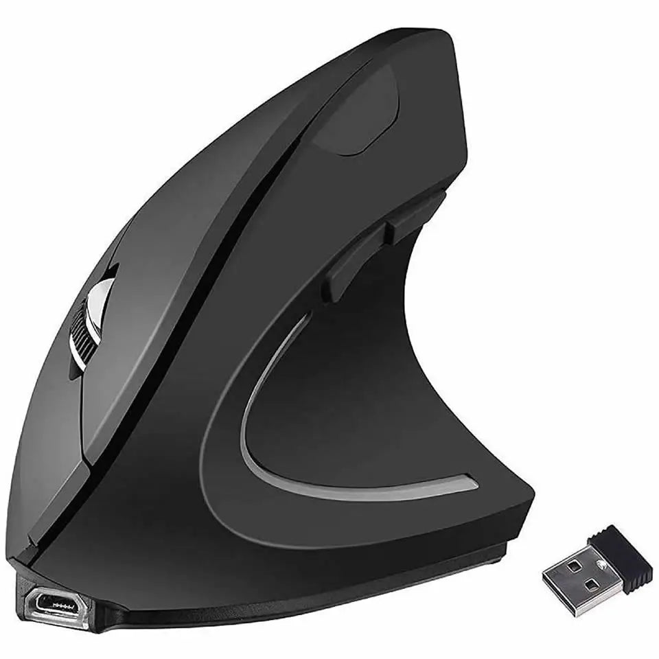 Ratón ergonómico vertical para juegos, inalámbrico, recargable, óptico, 2,4 G, para ordenador, portátil, de escritorio, USB