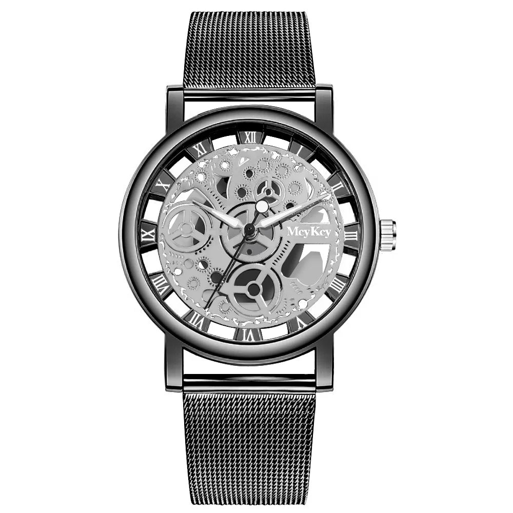 Neue Mode Top Frauen Hohl Skeleton Faux Mechanische Uhr Damen Metall Mesh Quarz Armbanduhren Für Weibliche Relogio Feminino