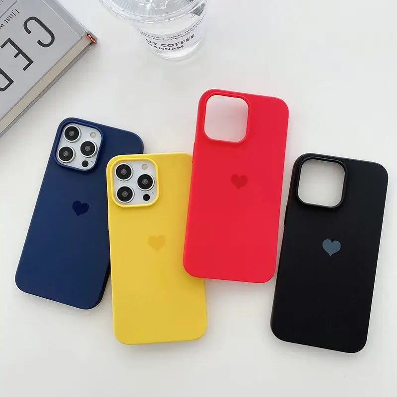 Lovely Love Candy Color Silicone Soft Case For iPhone 15 14 13 12 11 Pro XS Max X XR SE 3 7 8 6S 6 Plus Matte TPU Back Cover