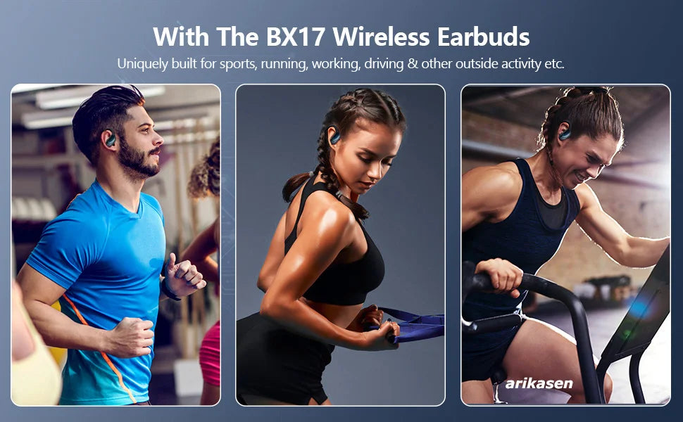 Wireless Earbuds Sport Bluetooth 5.3 Headphones with Noise Cancelling Mic 75H HiFi Stereo Over Ear Bud LED Display USB-C IPX6