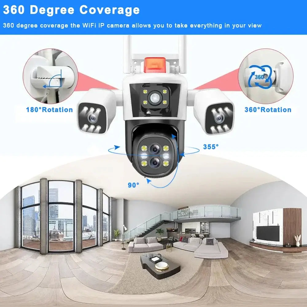 10X Zoom 16MP 8K WiFi IP Camera Three lens Outdoor Panoramic View PTZ Smart Track Security Protection Street Surveillance IPC360