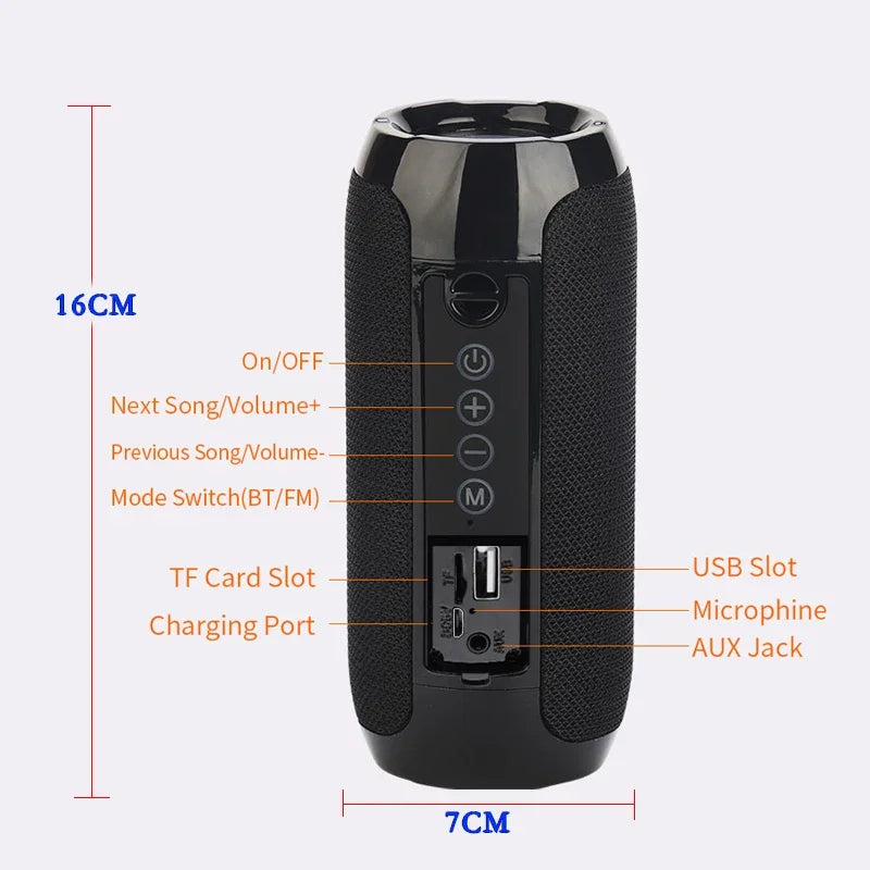 Altavoz portátil inalámbrico compatible con Bluetooth Subwoofer para exteriores Altavoz estéreo resistente al agua Soporte para radio FM TF